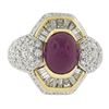 Image 5 : 18K Yellow Gold & Platinum GIA Oval Cabochon Ruby w/ Diamond Halo Cocktail Ring