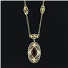 Image 6 : Antique Art Deco 14k Tri Color Gold Marquise Garnet Filigree Pendant Necklace