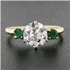 Image 3 : Antique 18k Gold & Platinum 2.02 ctw GIA European Diamond w/ Emerald 3 Stone Rin
