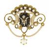 Victorian Revival 14K Gold Black Onyx Seed Cultured Pearl Dangle Brooch Pendant