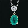 Image 6 : NEW 14K TT Gold 1.44 ctw Oval Emerald & Round Diamond Drop Dangle Pendant Neckla