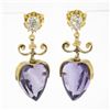 Image 1 : Antique Victorian 14K Gold Old MIne Diamond Carved Amethyst Heart Drop Earrings