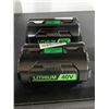 Image 3 : Lot of 2 Ryobi 40V Lithium Batteries and Charger Set