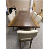 Image 1 : Rectangular Wooden Dining Table With Eight Upholstered Chairs Table: 98″Lx41″Wx30[