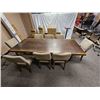 Image 2 : Rectangular Wooden Dining Table With Eight Upholstered Chairs Table: 98″Lx41″Wx30[