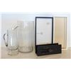 Image 1 : LARGE 20" TALL GLASS VASE, GLASS PITCHER + 2 WALL