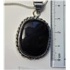 Image 2 : 23)  SILVER TONE SQUARED OFF NATURAL OVAL BLACK