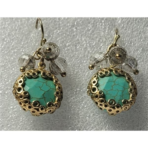 20)  GOLD TONE WITH TURQUOISE AND CRYSTAL DROP