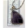 Image 2 : 25)  SILVER TONE TRIANGULAR NATURAL AMETHYST