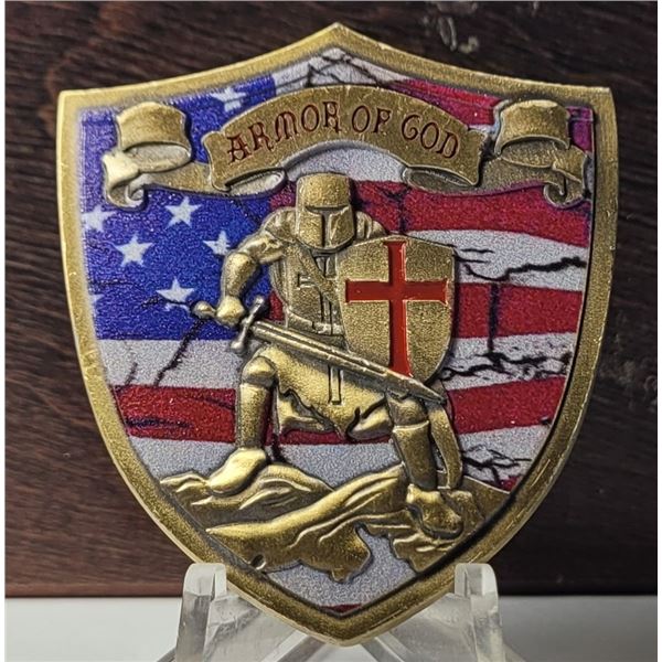 17)  CHEVRON SHAPED GOLD TONE WITH RED, WHITE