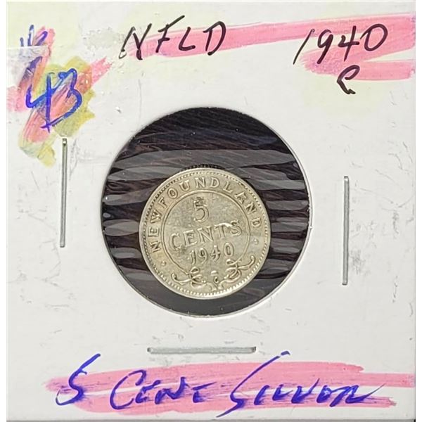 8)  NEWFOUNDLAND 1940C 5 CENT COIN THAT IS