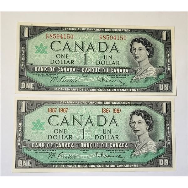 6)  LOT OF 2 CANADIAN UNCIRCULATED 1967 $1.00