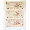 Image 1 : 7)  LOT OF 3 CANADIAN 1986 $2.00 BANKNOTES WITH