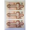Image 2 : 7)  LOT OF 3 CANADIAN 1986 $2.00 BANKNOTES WITH