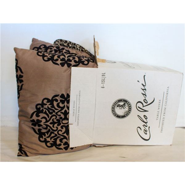 BOX OF 3 THROW PILLOWS; SET OF 2 PRINT, 1 CHEETAH