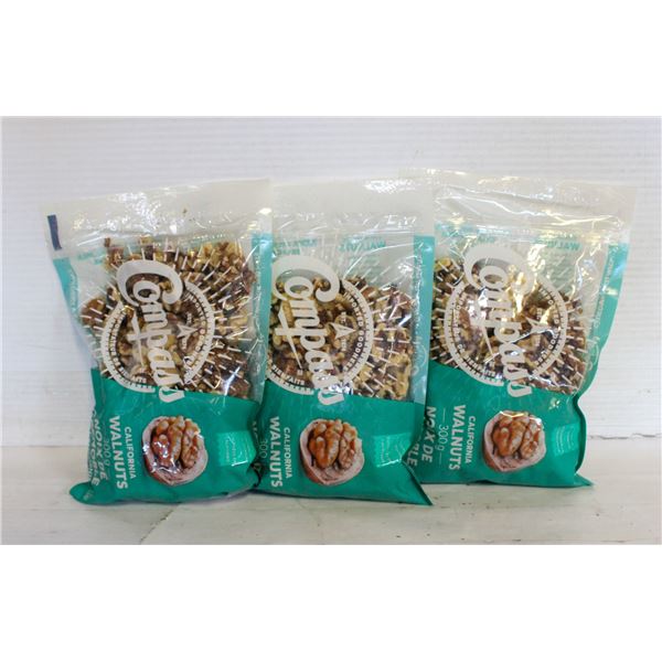 3 CALIFORNIA WALNUT PACKS 300 GRAM BAGS BB 6/24