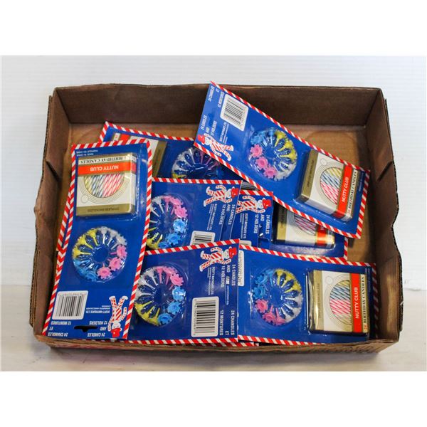 12 NEW BIRTHDAY CAKE CANDLES & HOLDERS PACKS