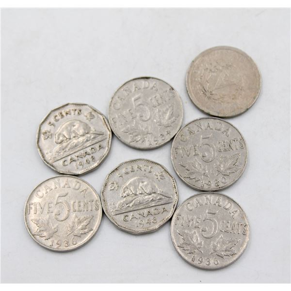 1906-1948 VARIOUS OLD CANADA/USA NICKELS