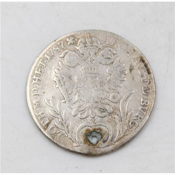 1787 SILVER AUSTRIA 20 KREUZER COIN, HOLED