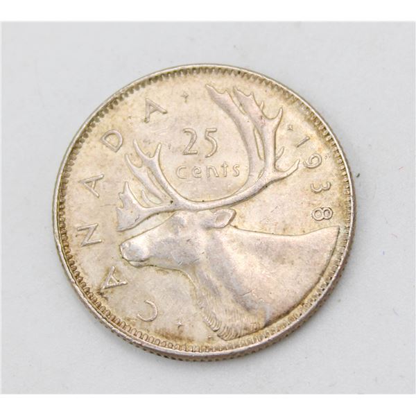 1938 SILVER CANADA HIGHER GRADE 25 CENTS COIN