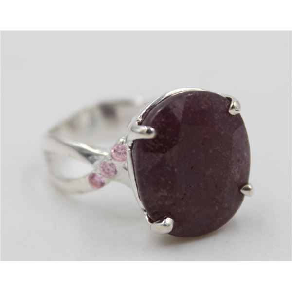 RUBY STERLING SILVER GEMSTONE RING, NEW, SIZE 8