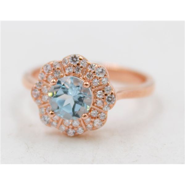 BLUE TOPAZ STERLING SILVER GEMSTONE RING, SIZE 6.5
