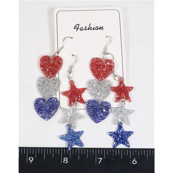 2 NEW PAIRS OF DANGLE EARRINGS STARS AND HEARTS