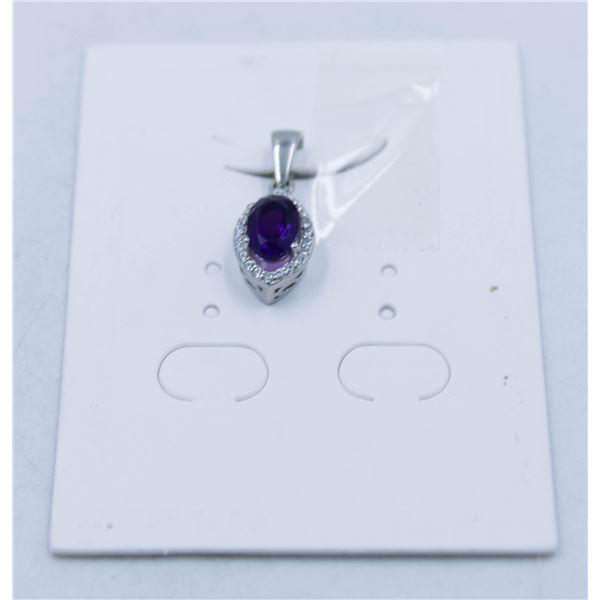 #205-UNHEATED AMETHYST & WHITE ZIRCON PENDANT