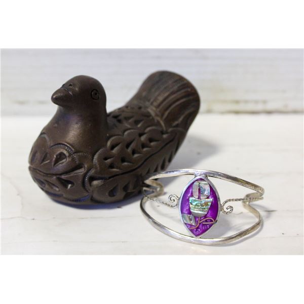 MEXICAN SILVER AND ABALONE BANGLE