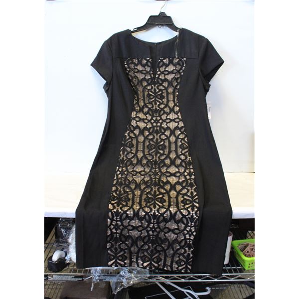 NEW LADIES SZ 14 CAP SLEEVE LACE FRONT BLACK DRESS