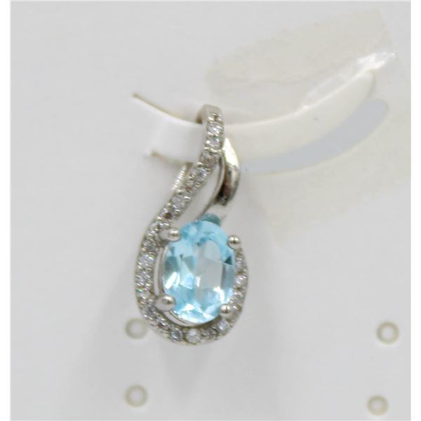 #187-NATURAL SKY BLUE TOPAZ & CZ PENDANT