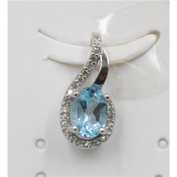 #191-NATURAL SKY BLUE TOPAZ & CZ PENDANT