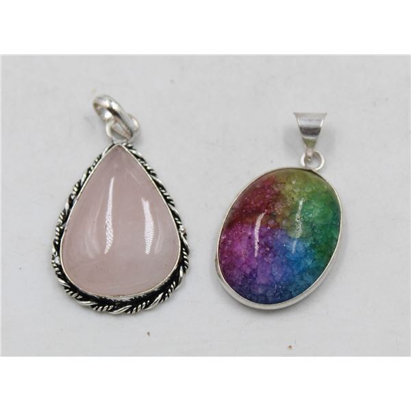 #109-NATURAL RAINBOW SOLAR QZ & ROSE QZ PENDANT