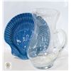 Image 1 : LARGE ETCHED GLASS PITCHER AND POTTERY