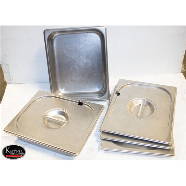 5 HALF SIZED S/S  INSERTS 2.5" DEEP W/ 4 COVERS