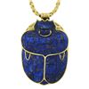 Image 3 : 14k Gold Large Carved Lapis Coronation Scarab of Pharaoh Tutankhamen Necklace