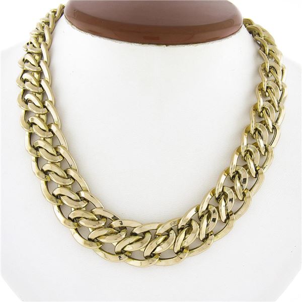 Italian UnoAErre Solid 14k Yellow Gold Wide Interlocking Link Statement Necklace