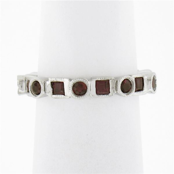 Estate 18k White Gold 1.42 ctw Round & Square Ruby Bezel Station Stack Band Ring