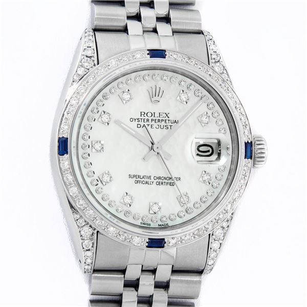Rolex Mens Stainless Steel White Diamond Lugs And Sapphire Datejust 36MM