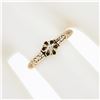 Image 3 : Petite Antique 14K Gold Buttercup Prong Set Diamond Solitaire Hand Engraved Ring