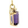 Image 4 : 14k Yellow Gold Large Emerald Cut Amethyst w/ Diamond Bow Ribbon Pendant & Chain