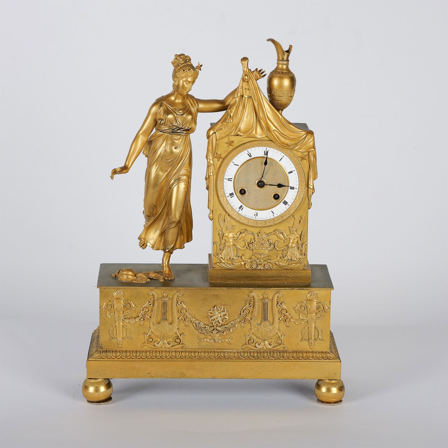 Empire Style Gilt Bronze Figural Mantel Clock