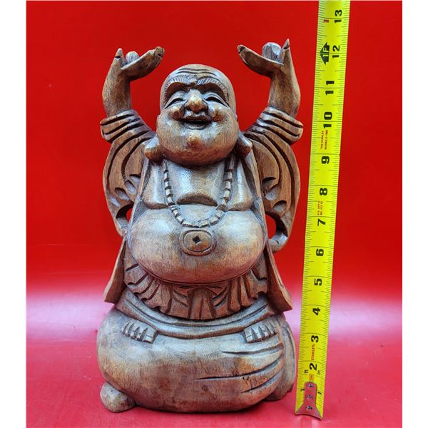 VTG Wooden Laughing Buddha Statue