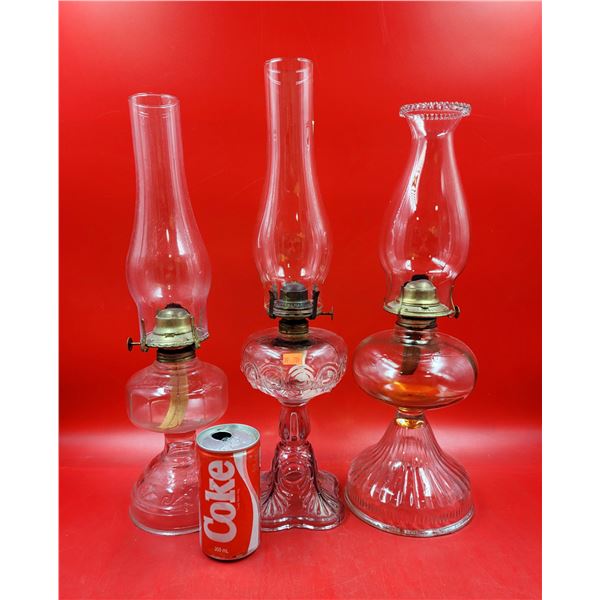 3 VTG Glass Oil Lamps