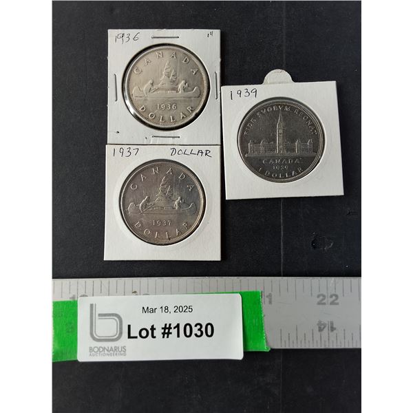 1936,37 and 39 Canadian Silver Dollars