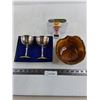 Image 1 : Pair of Silver Plated Wine Glasses, Wood Look Plaster Bowl, Solar Powered Dash Ornament (NIB)