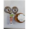 Image 2 : Pair of Silver Plated Wine Glasses, Wood Look Plaster Bowl, Solar Powered Dash Ornament (NIB)