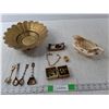 Image 1 : Bronze Colored Tray, Decorative Spoons, Buttons, Misc.