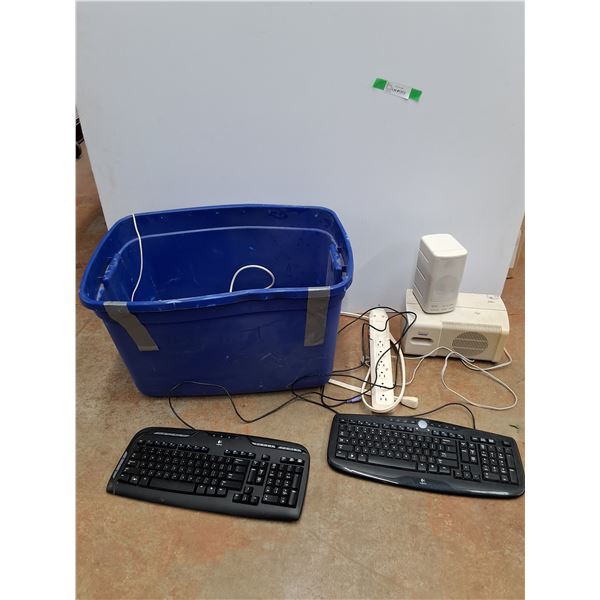 *Plastic Tote, Keyboards, Speakers, Power Bar and Misc