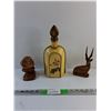 Image 1 : Decorative Ceramic Liquor Decanter and (2) Wooden Decorations